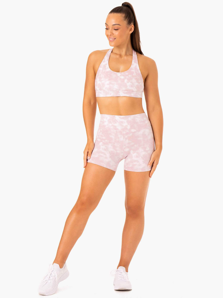 Shorts Ryderwear Tie Dye Mid Length Rose Femme | QUA-96273362