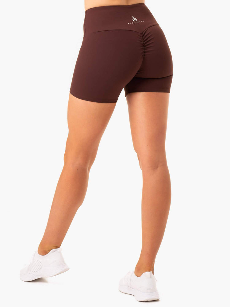 Shorts Ryderwear Staples Scrunch Bum Mid Length Chocolat Femme | YUQ-52661329