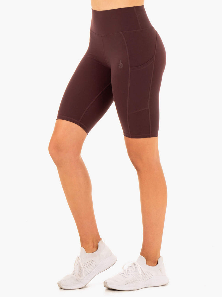 Shorts Ryderwear Reset High Waisted Pocket Bike Chocolat Femme | SUT-39787094