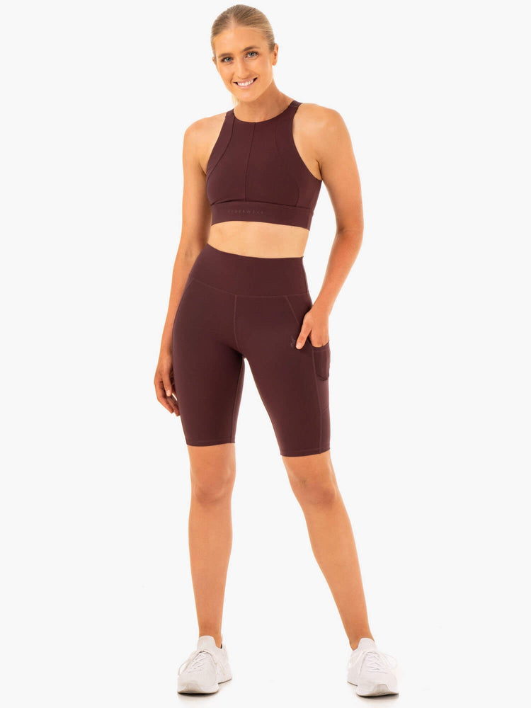 Shorts Ryderwear Reset High Waisted Pocket Bike Chocolat Femme | SUT-39787094