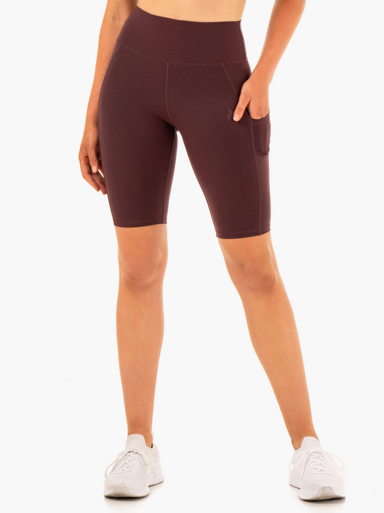 Shorts Ryderwear Reset High Waisted Pocket Bike Chocolat Femme | SUT-39787094