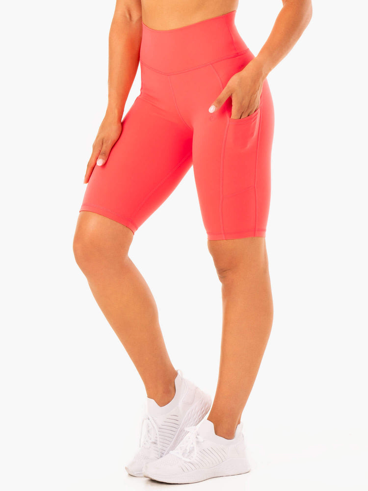 Shorts Ryderwear Reset High Waisted Pocket Bike Rouge Femme | JMV-09844346