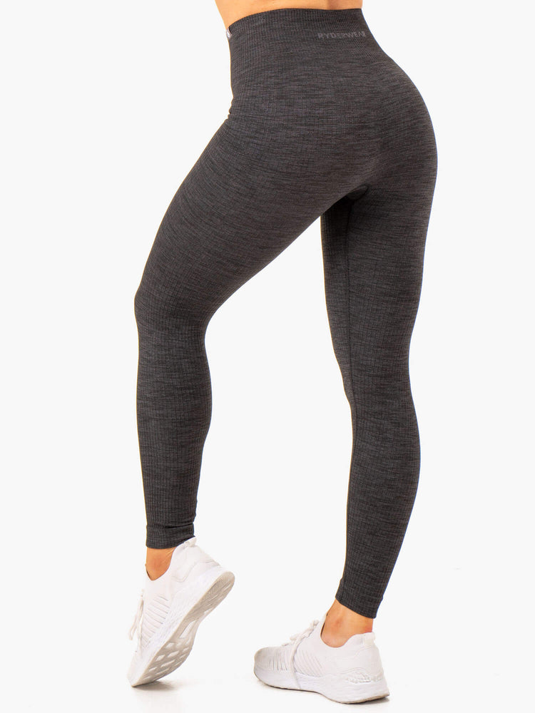 Leggings Ryderwear Rib Seamless Noir Femme | IUJ-78634317