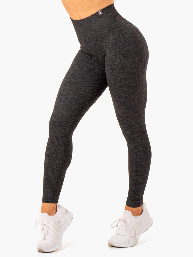 Leggings Ryderwear Rib Seamless Noir Femme | IUJ-78634317