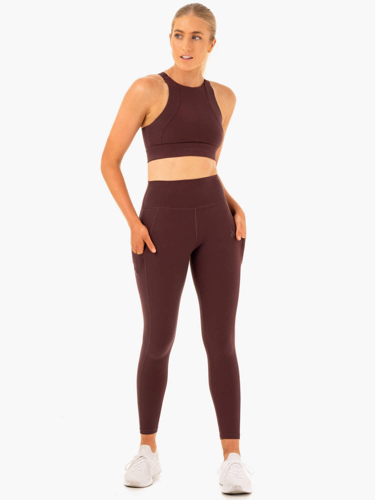 Leggings Ryderwear Reset High Waisted Pocket Chocolat Femme | XYN-16086389