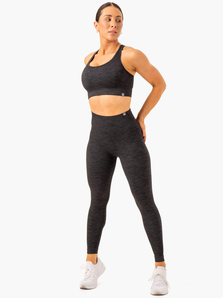 Leggings Ryderwear Rib Seamless Noir Femme | IUJ-78634317