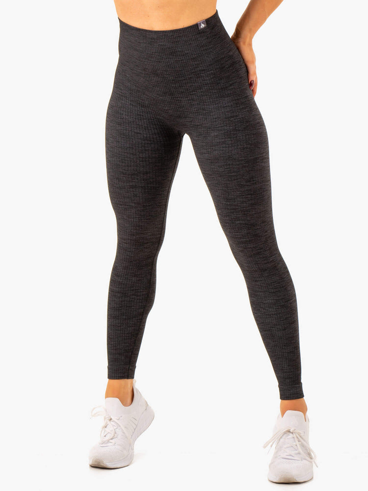 Leggings Ryderwear Rib Seamless Noir Femme | IUJ-78634317