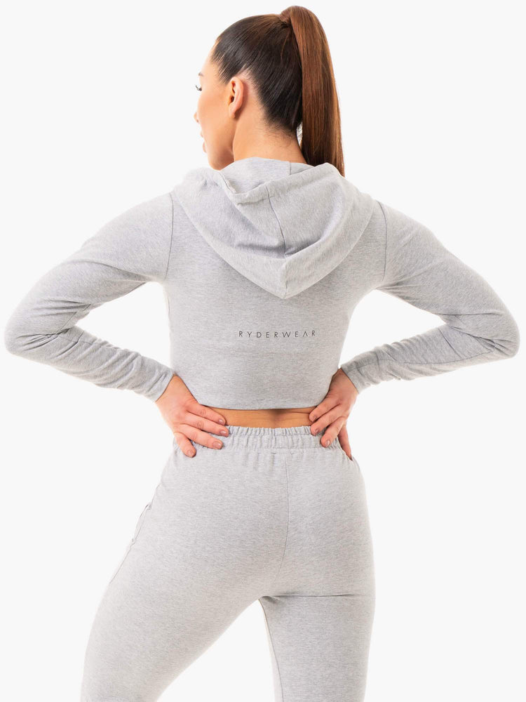 Sweat à Capuche Ryderwear Luxe Cropped Zip Grise Femme | WFN-94698916