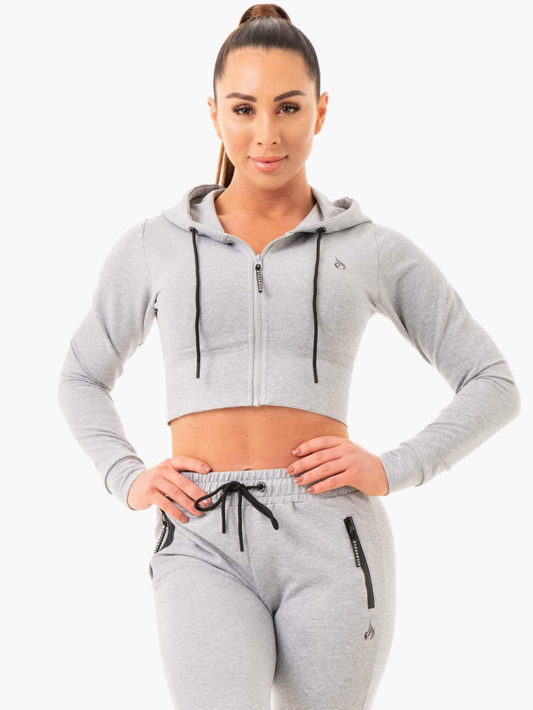 Sweat à Capuche Ryderwear Luxe Cropped Zip Grise Femme | WFN-94698916