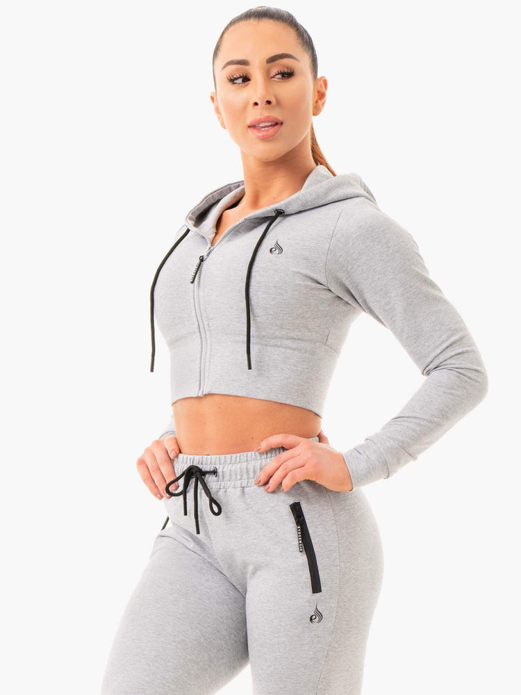 Sweat à Capuche Ryderwear Luxe Cropped Zip Grise Femme | WFN-94698916