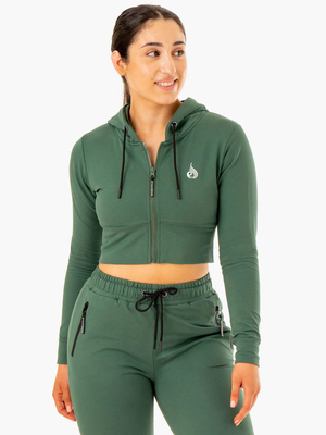 Sweat à Capuche Ryderwear Luxe Cropped Zip Vert Femme | SDG-92432195