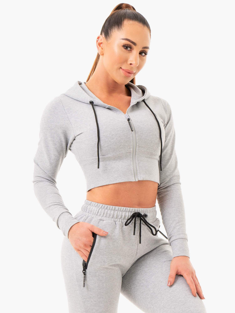 Sweat à Capuche Ryderwear Luxe Cropped Zip Grise Femme | WFN-94698916