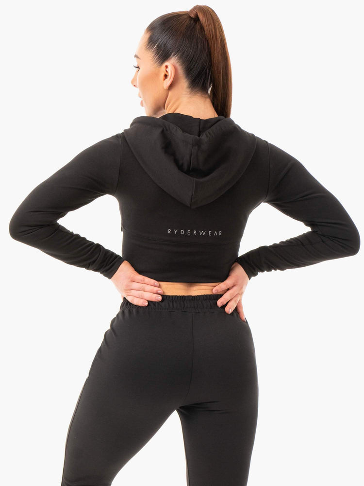 Sweat à Capuche Ryderwear Luxe Cropped Zip Noir Femme | JWH-03457354