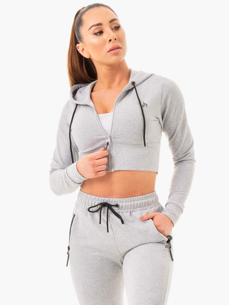 Sweat à Capuche Ryderwear Luxe Cropped Zip Grise Femme | WFN-94698916