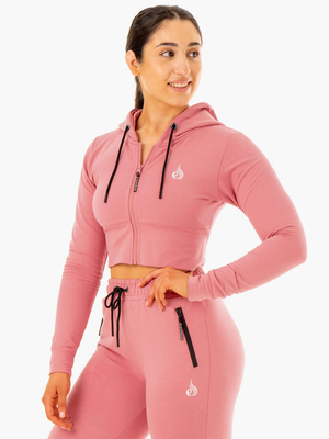 Sweat à Capuche Ryderwear Luxe Cropped Zip Rose Femme | UZZ-28869761