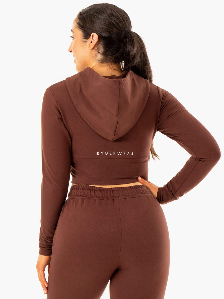 Sweat à Capuche Ryderwear Luxe Cropped Zip Chocolat Femme | ZST-98927800