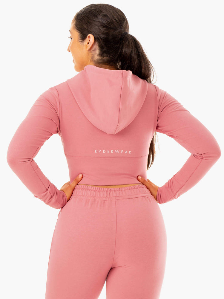 Sweat à Capuche Ryderwear Luxe Cropped Zip Rose Femme | UZZ-28869761