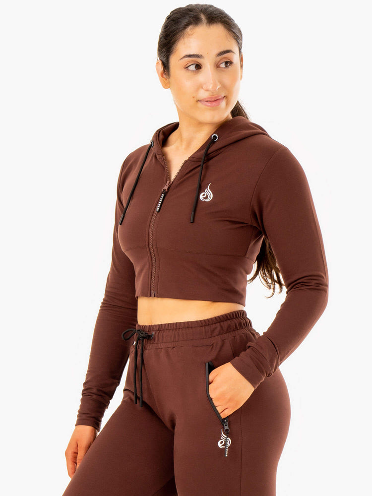 Sweat à Capuche Ryderwear Luxe Cropped Zip Chocolat Femme | ZST-98927800