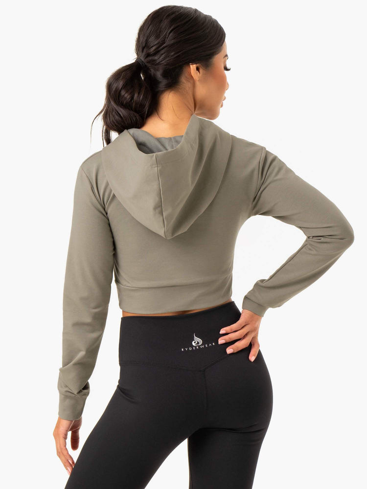 Sweat à Capuche Ryderwear Hybrid Fitted Kaki Femme | DVQ-59808096