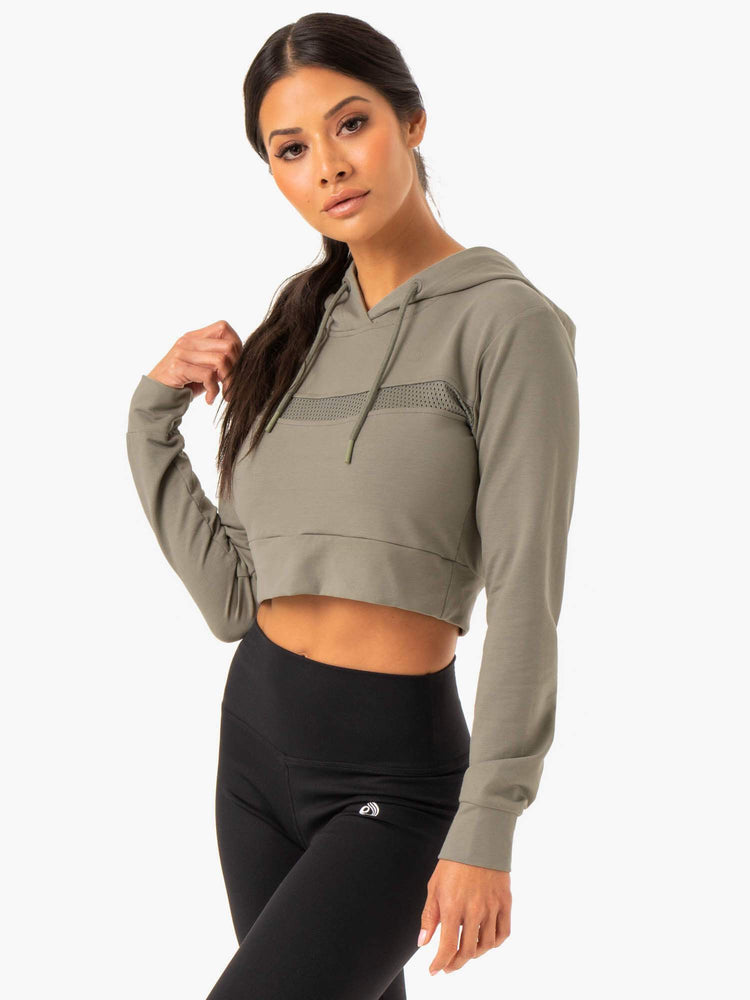 Sweat à Capuche Ryderwear Hybrid Fitted Kaki Femme | DVQ-59808096