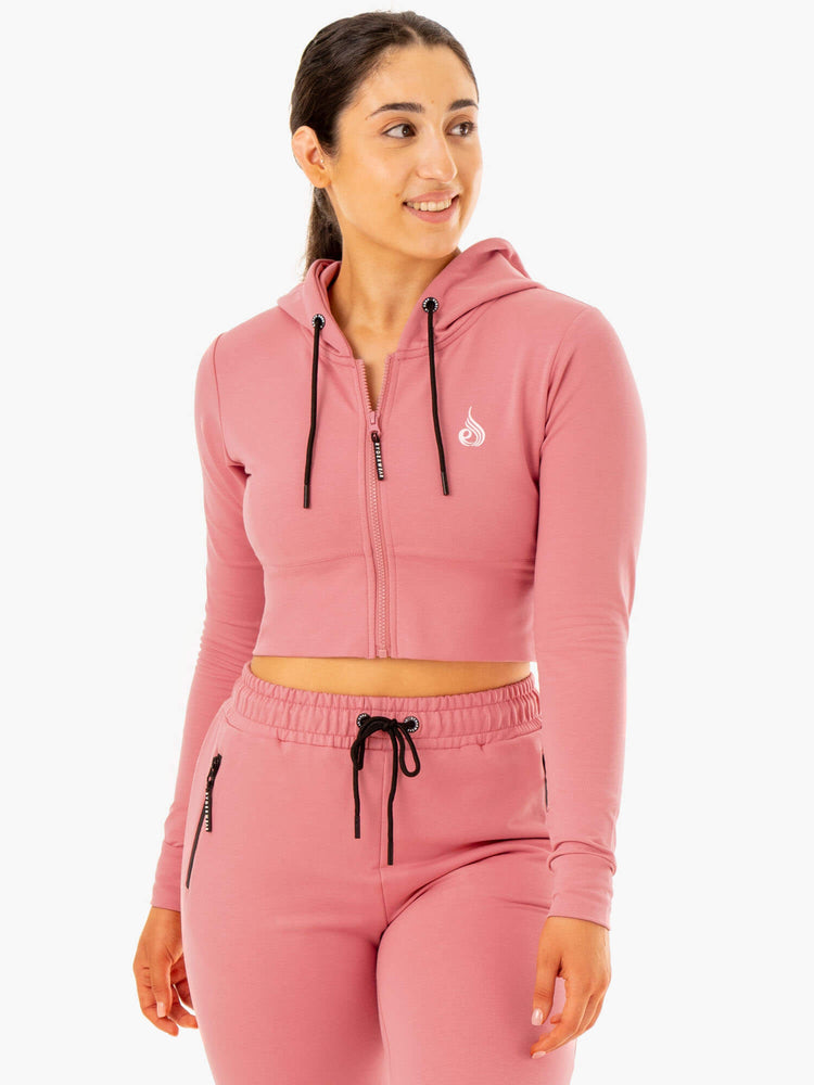 Sweat à Capuche Ryderwear Luxe Cropped Zip Rose Femme | UZZ-28869761