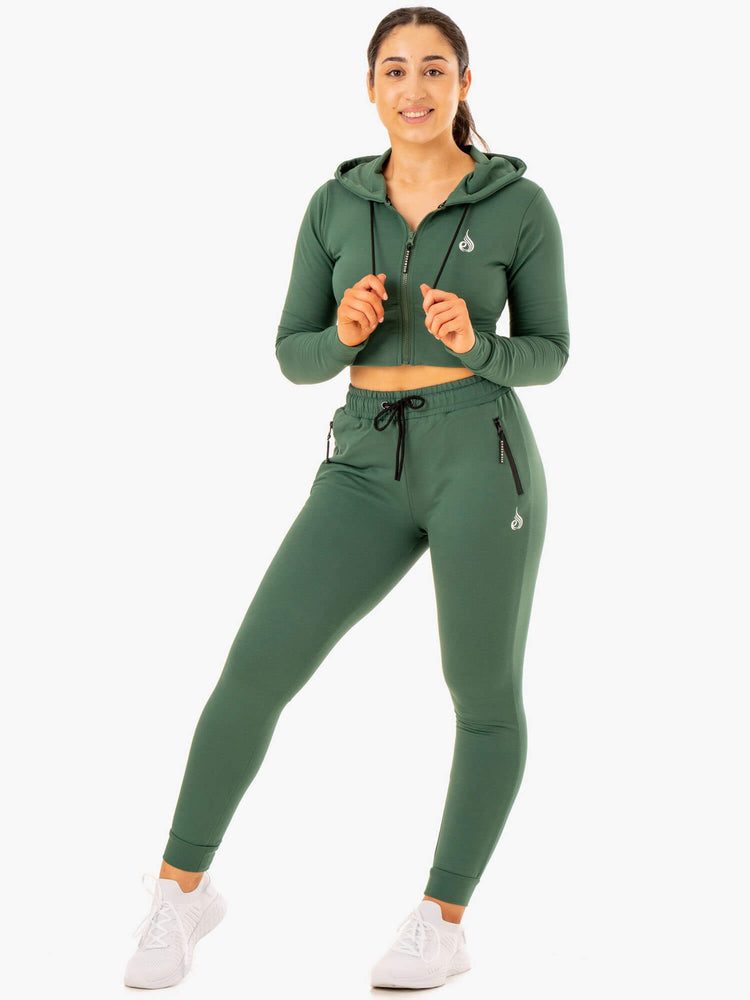 Sweat à Capuche Ryderwear Luxe Cropped Zip Vert Femme | SDG-92432195