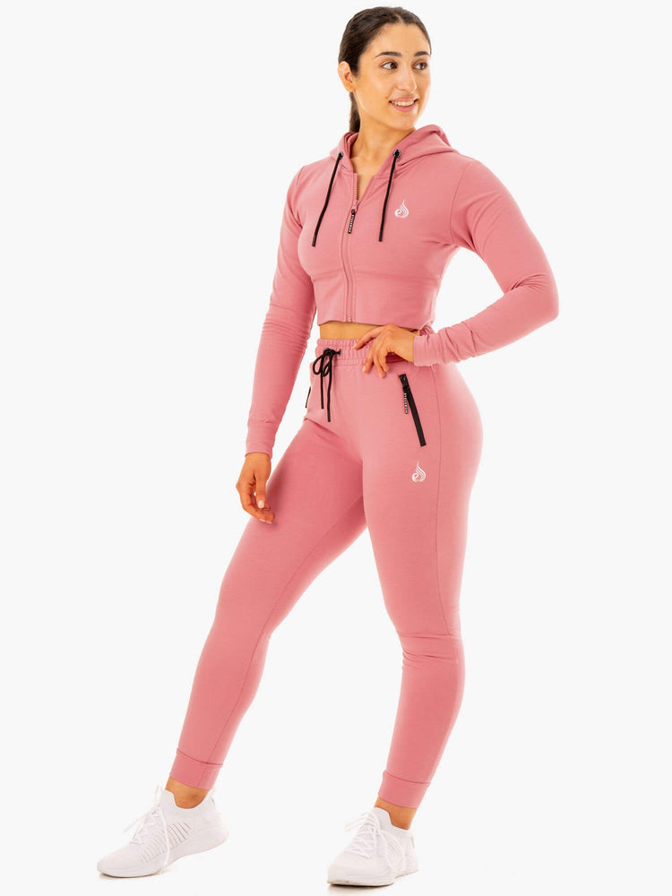 Sweat à Capuche Ryderwear Luxe Cropped Zip Rose Femme | UZZ-28869761