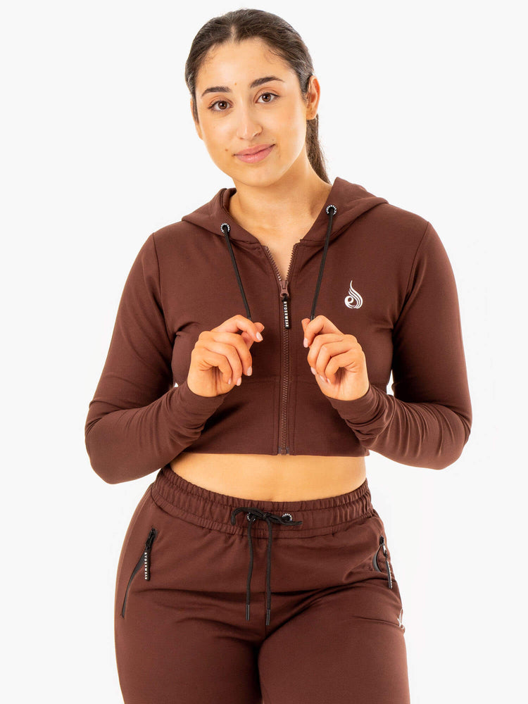 Sweat à Capuche Ryderwear Luxe Cropped Zip Chocolat Femme | ZST-98927800