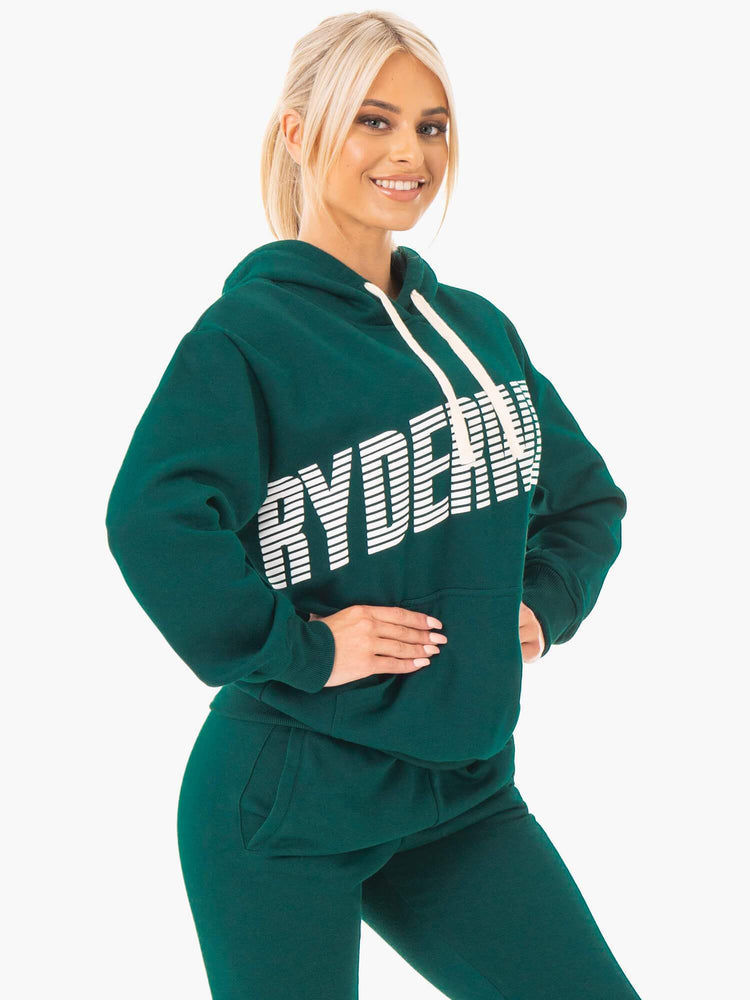 Sweat à Capuche Ryderwear Block Oversized Vert Femme | MOT-50885902