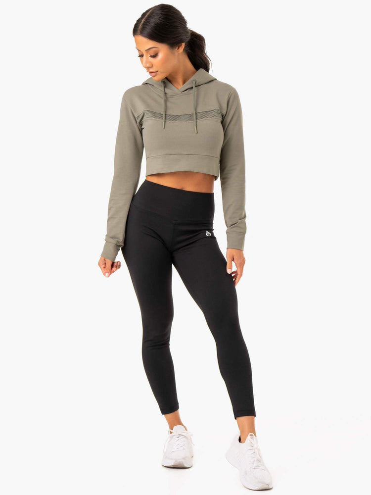 Sweat à Capuche Ryderwear Hybrid Fitted Kaki Femme | DVQ-59808096