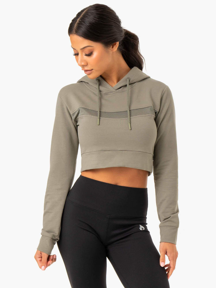 Sweat à Capuche Ryderwear Hybrid Fitted Kaki Femme | DVQ-59808096