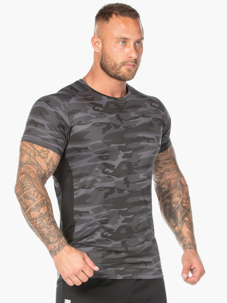 T Shirts Ryderwear Camo Mesh Noir Homme | VME-10182292