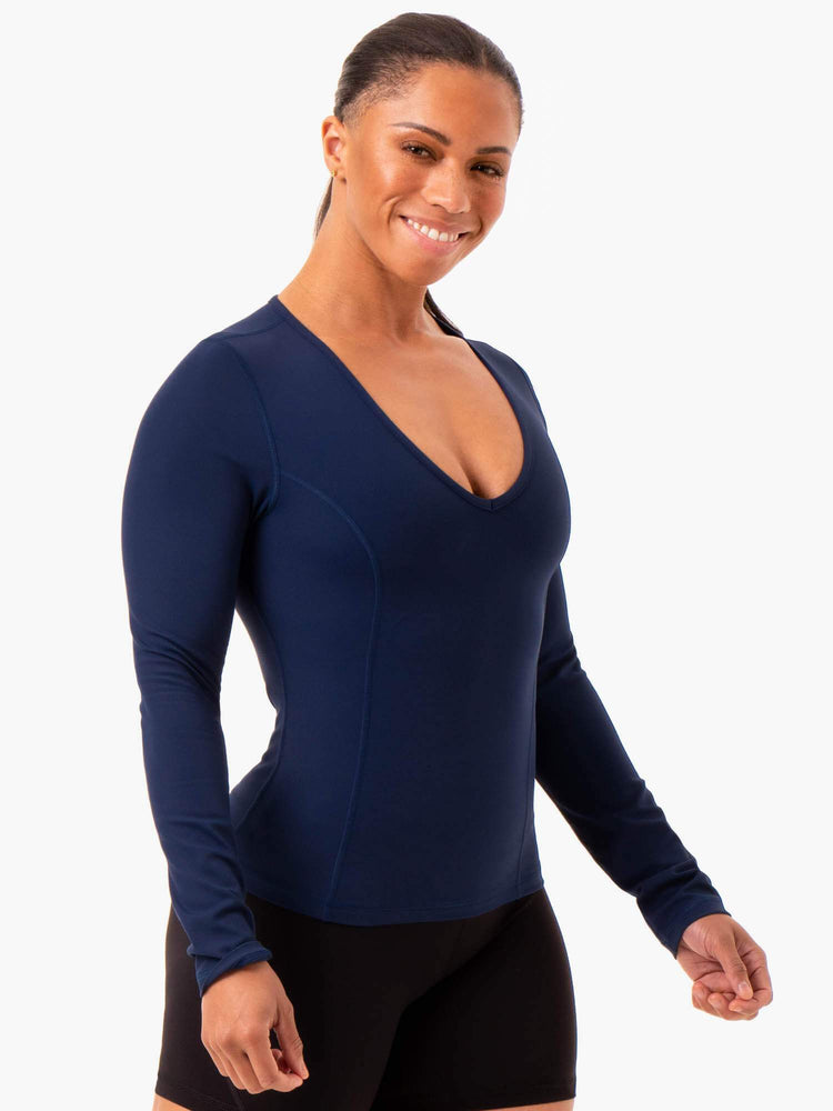 Hauts Ryderwear Nkd Align Long Sleeve Course Bleu Marine Femme | DEA-30064379