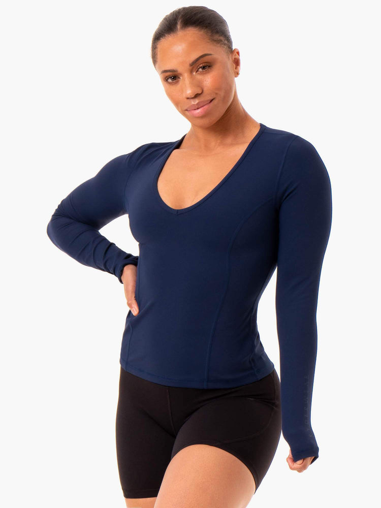 Hauts Ryderwear Nkd Align Long Sleeve Course Bleu Marine Femme | DEA-30064379