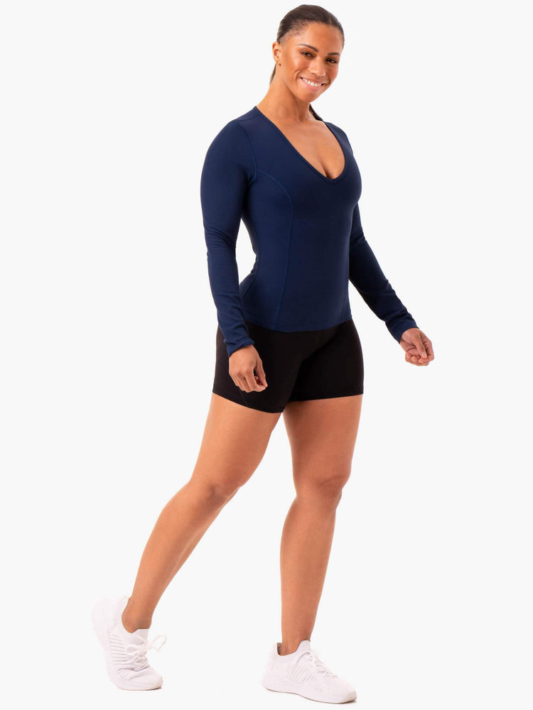 Hauts Ryderwear Nkd Align Long Sleeve Course Bleu Marine Femme | DEA-30064379